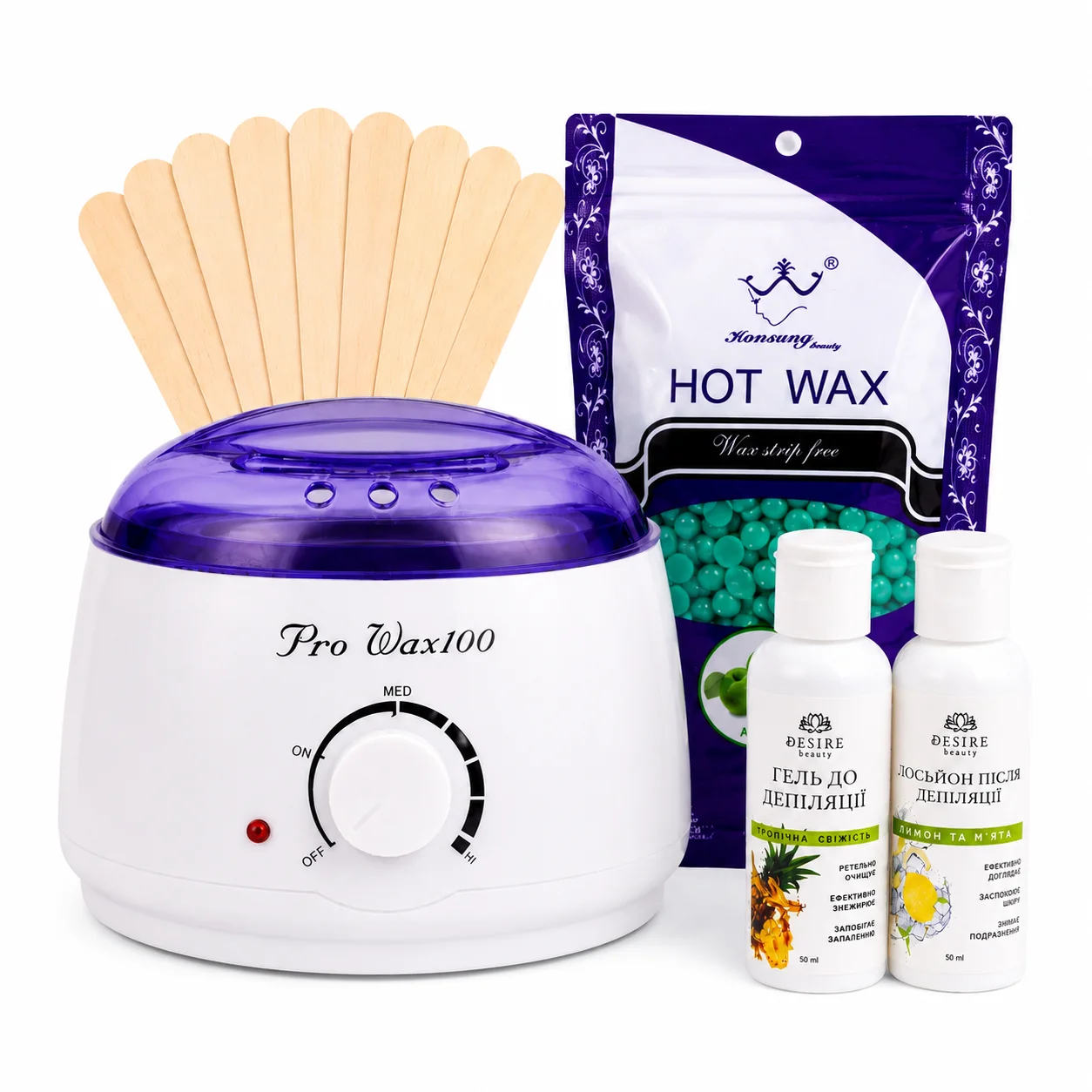 Набір для депіляції воском 5в1 Pro-Wax 100W з воском Konsung та засобами для догляду
