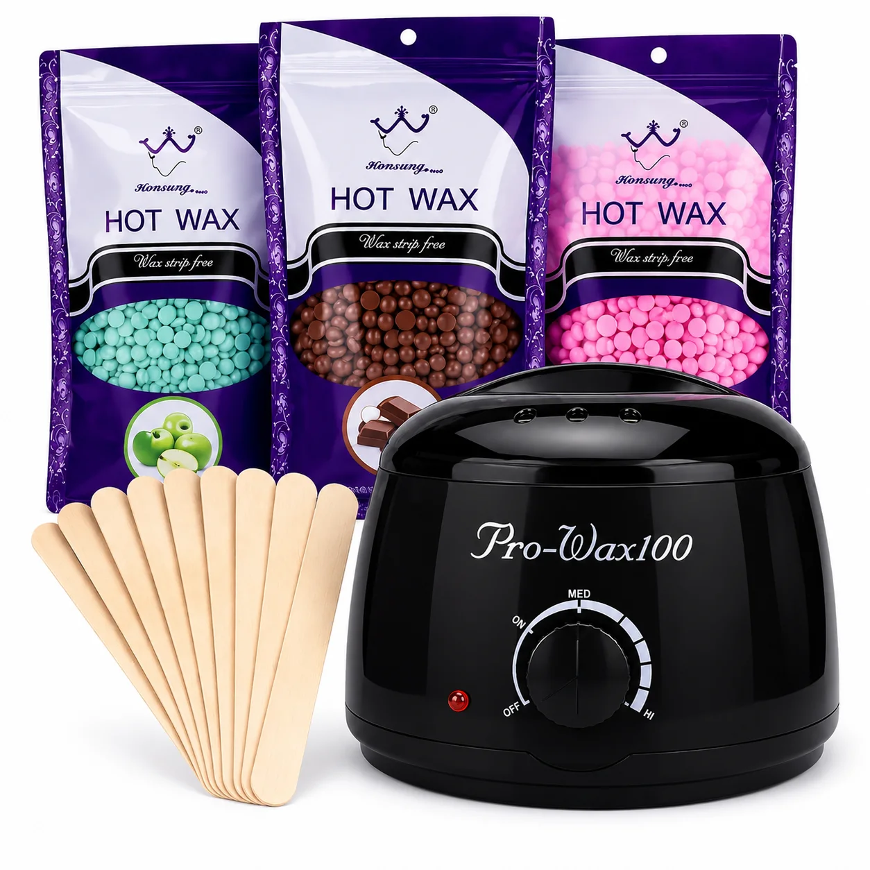 Набір для депіляції в домашніх умовах воском 5в1 Pro-Wax 100 400мл, з воском у гранулах та шпателями